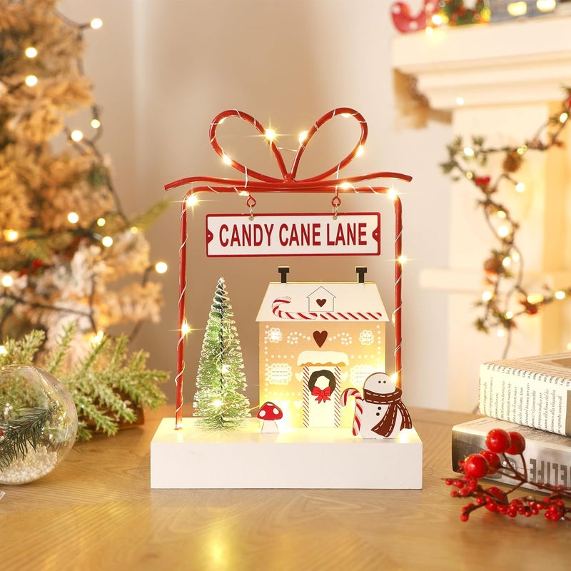 Ridota Christmas Tabletop Decoration, Wooden Lighted Decorations, Battery Operated Christmas Indoor Table Decorations (Candy Cane Lane & Giftbox) - Image 1